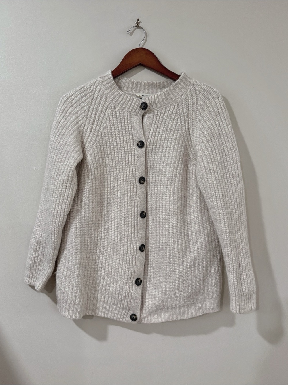 Everlane Fisherman Cardigan Heathered Oak Women M Alpaca Wool Quiet Luxury - Picture 2 of 12